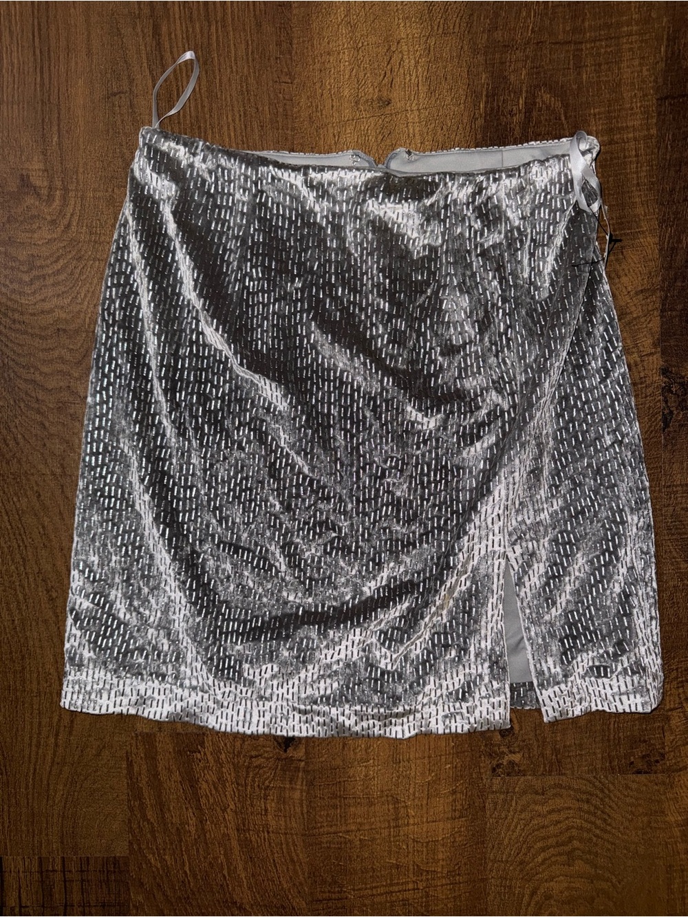 Janine Silver Textured Velvet Mini Skirt with Side Slit